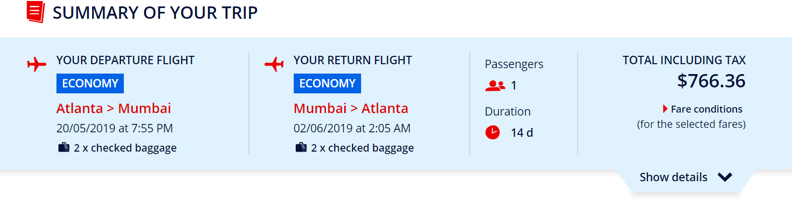 Cheap airfare from Atlanta to Mumbai