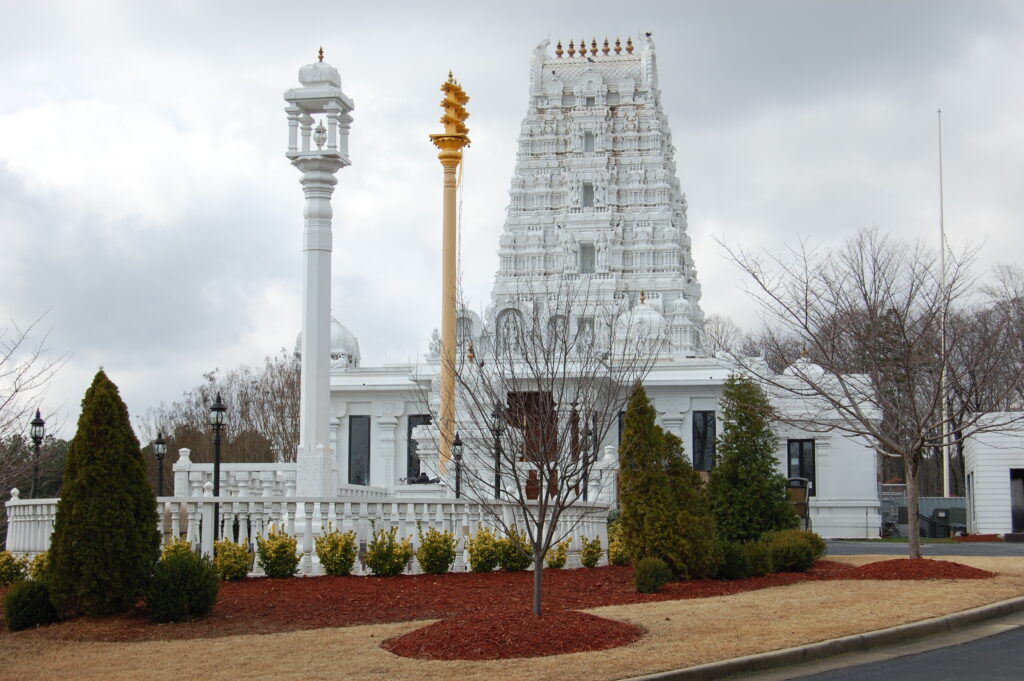 Traditional South Indian style architecture of the Hindu Temple of Atlanta in Riverdale, GA.